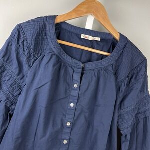Faherty Boho Peasant Top Womens XS‎ Navy Blue Puff Sleeve Organic Cotton